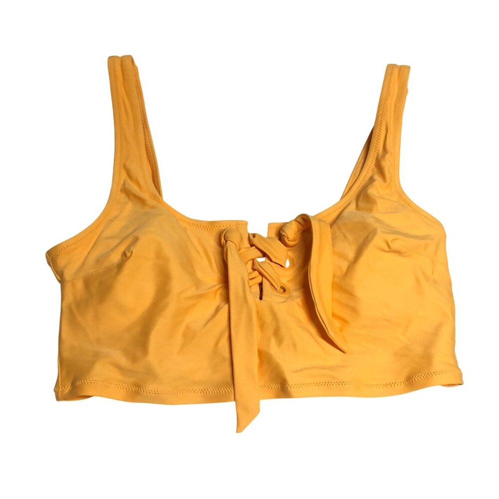 Aerie Bikini Top Scoop Neck Shelf Bra Lace Up Removable Cups Yellow S